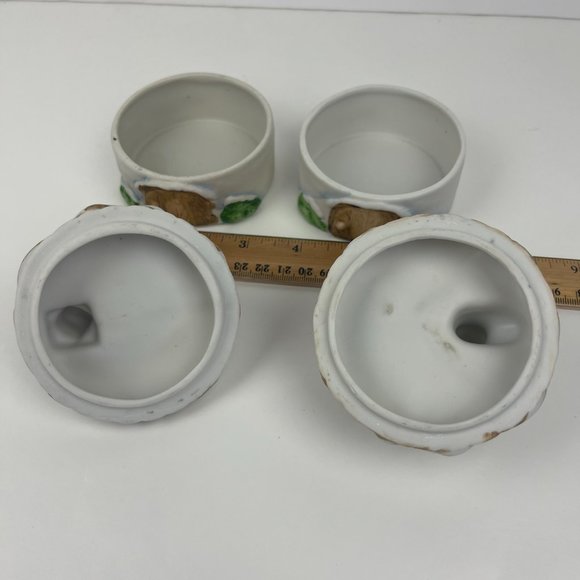 Vtg 2 Homco Christmas Holiday Teddy Bears Trinket Box Round Porcelain w Lid Deco - Picture 8 of 11